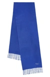 Mulberry Embroidered Logo Fringe Trim Cashmere Scarf In Sapphire