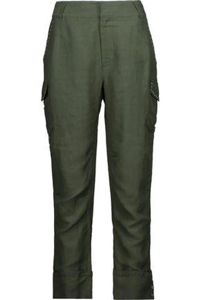 10 Crosby Derek Lam Woman Eyelet-embellished Canvas Straight-leg Pants Army Green