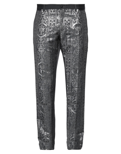 Dolce & Gabbana Man Pants Steel Grey Size 40 Polyester, Silk, Metallic Fiber In Black