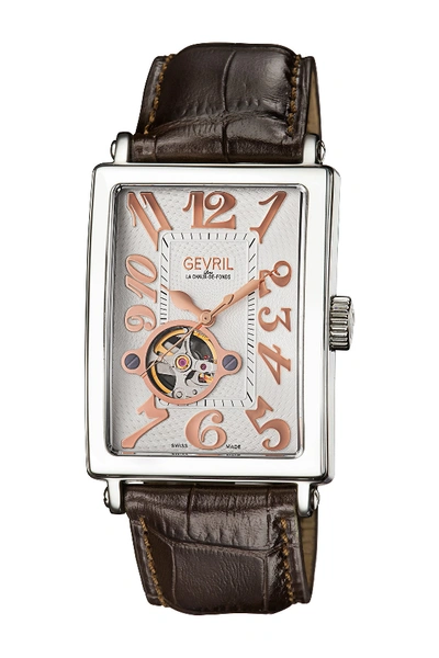 Gevril Men's Avenue Of Americas Intravedre Embossed Leather Strap Watch, 44mm