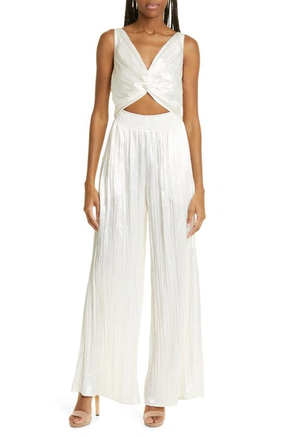 Ramy Brook Brendaly Pleated Satin Jumpsuit In Ivory Subtle Shiny Pleat