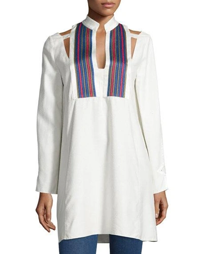 Zeus And Dione Long-sleeve Textured Silk Tunic, Ivory