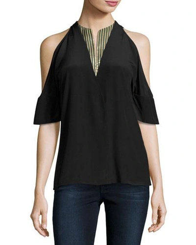 Zeus And Dione Crepe Cold-shoulder Blouse In Black