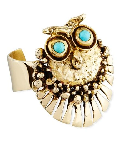 Lisa Eisner Jewelry Bronze Owl Cuff Bracelet With Turquoise
