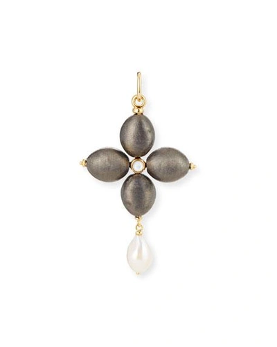 Grazia And Marica Vozza Black Silver Cross Charm With Pearl In Black/silver