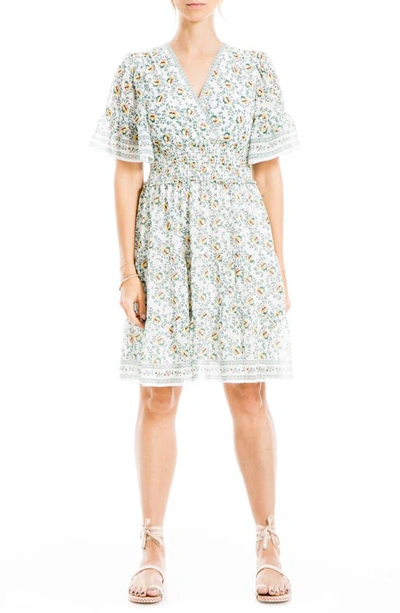 Max Studio Georgette Ditsy Floral Print Tiered Dress In Ivory/ Yellow Trumpet Floral