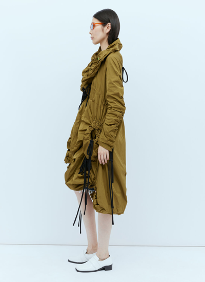 Paula Canovas Del Vas Green Ruched Parka Coat In Khaki