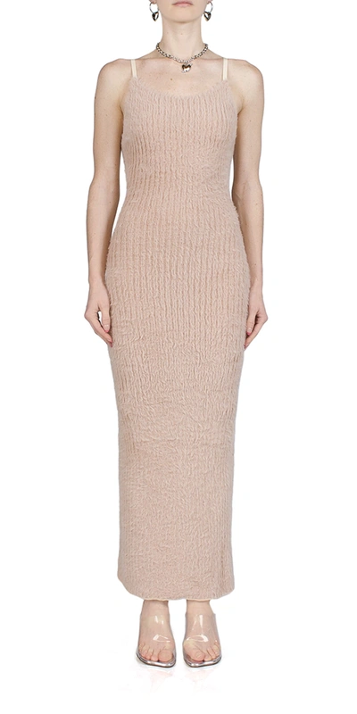 Mm6 Maison Margiela Ribbed Fitted Knit Dress In Nude