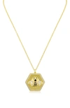 Cz By Kenneth Jay Lane Cz Bee Hexagon Pendant Necklace In Black/ Gold
