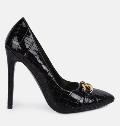 London Rag Fanfare Croc Metal Chain Pump Heels In Black