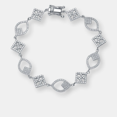 Genevive .925 Sterling Silver Cubic Zirconia Pave Set Bracelet In Grey