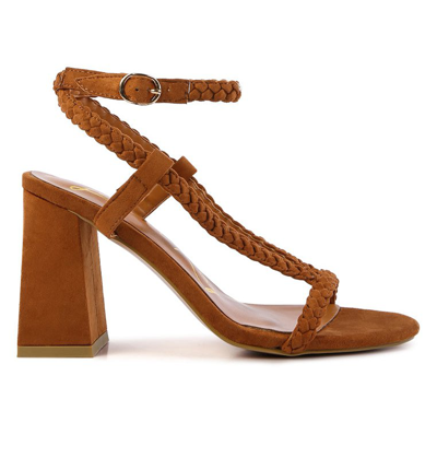 London Rag Smoosh Braided Block Heel Sandals In Brown