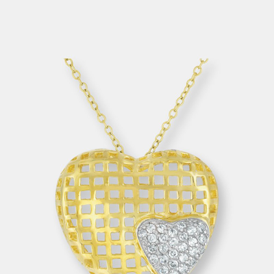 Genevive C.z. Sterling Silver Gold Plated Heart Shape Lace Pendant In Yellow