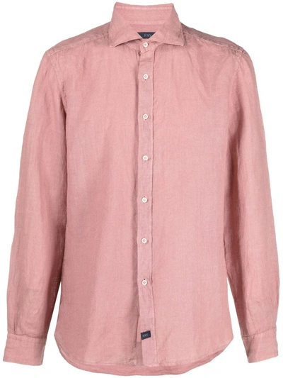 Fay Logo-patch Detail Linen Shirt In Pink