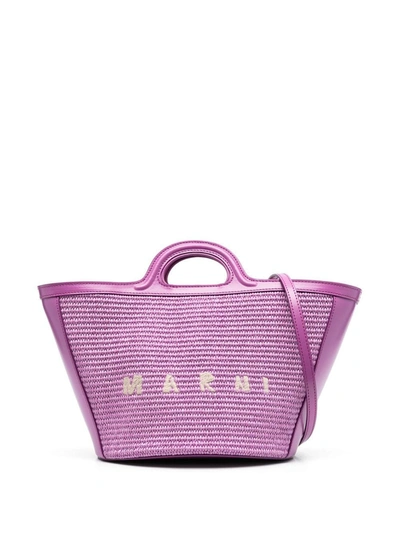 Marni Tropicalia Small Woven Bag In Purple