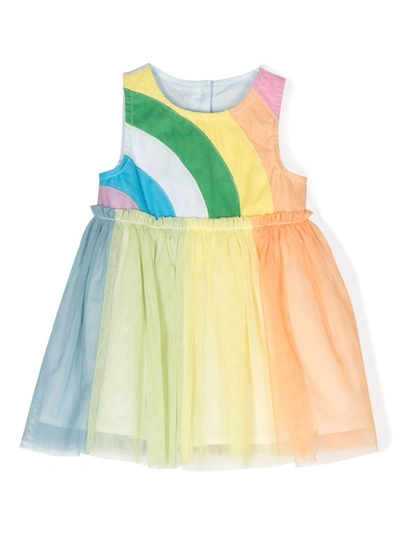 Stella Mccartney Babies' Rainbow-striped Tulle Dress In Colourful