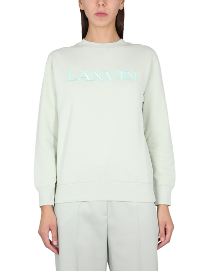 Lanvin Embroidered-logo Cotton Sweatshirt In Green