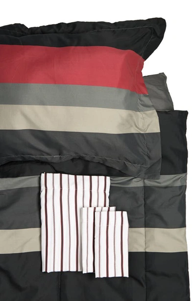Brooklyn Flat Rugby Stripe Reversible Comforter & Sham Set In Red