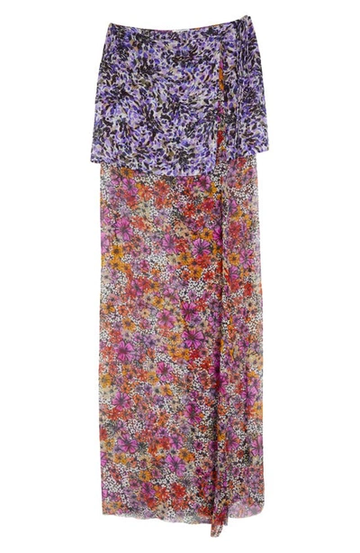 Dries Van Noten Mixed Floral Silk Maxi Wrap Skirt In Purple