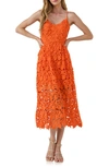 Endless Rose Lace Spaghetti Strap Midi Dress In Orange