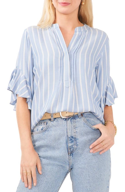 Vince Camuto Stripe Ruffle Sleeve Blouse In Dusty Blue