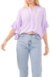Vince Camuto Ruffle Sleeve Split Neck Blouse In Cool Lavender