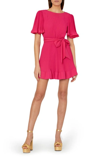 Milly Lumi Pleated Tie Waist Dress In  Pink
