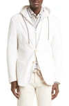 Eleventy Cotton Blazer With Removable Hooded Bib In White