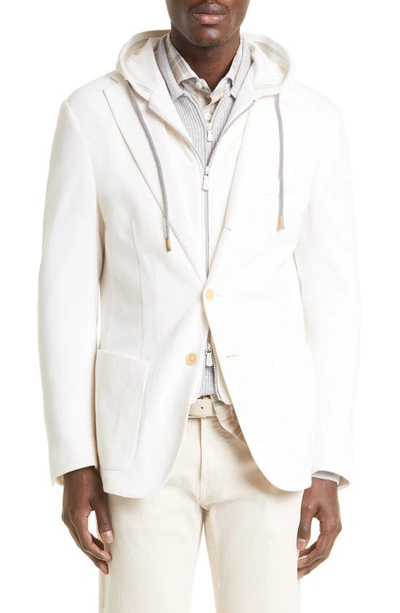 Eleventy Cotton Blazer With Removable Hooded Bib In 02 Avorio