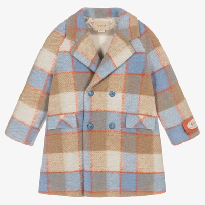 Gucci Kids' Boys Beige & Blue Check Wool Coat