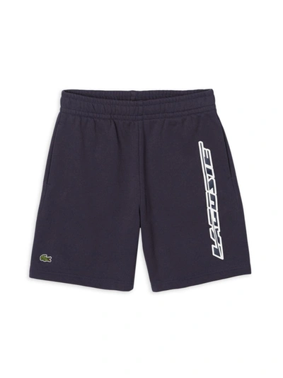 Lacoste Boys Blue Cotton Logo Shorts In Blue Night