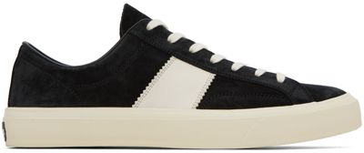 Tom Ford Black Low Top Sneakers With Suede Insert Man In 5n004 Black/beige +