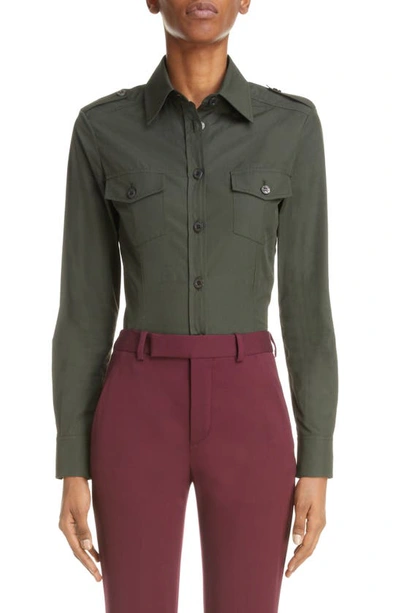Saint Laurent Cotton-poplin Shirt In Kaki Uniform
