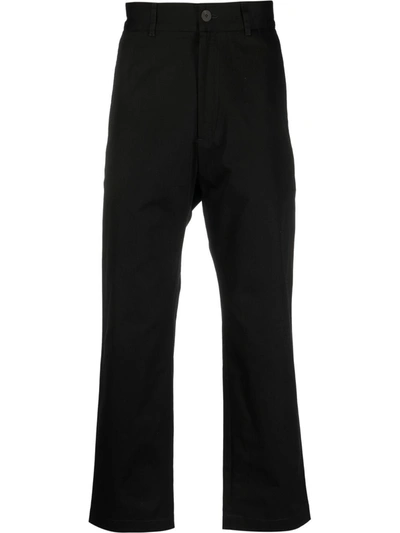 Studio Nicholson Cropped Navy Cotton Trousers In Blue