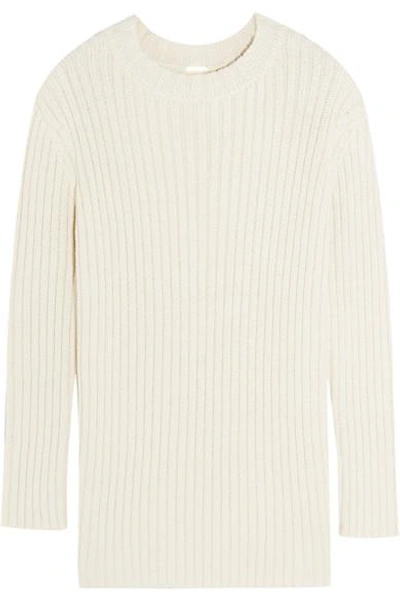 Adam Lippes Woman Ribbed Silk And Linen-blend Sweater Ecru