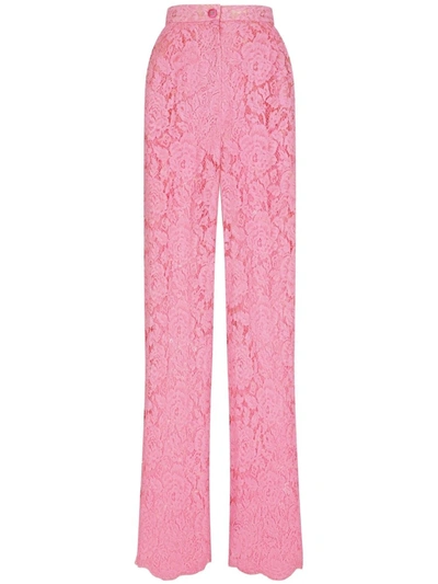 Dolce & Gabbana Floral Lace Tailored Trousers In Pink