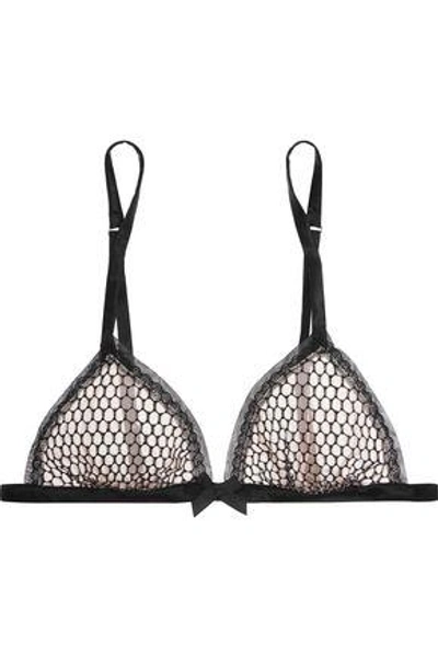 Le Fleur Du Mal Woman Embroidered Tulle Soft-cup Triangle Bra Black