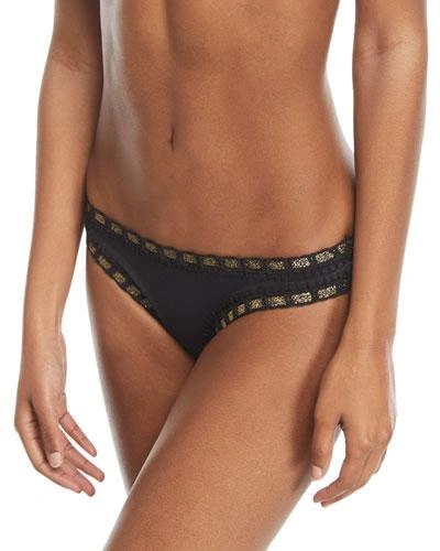 Platinum Crochet-trim Scoop Swim Bikini Bottom, Black/gold In Multi