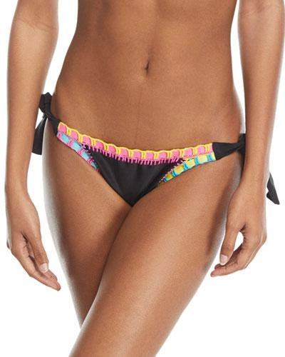 Platinum Crochet-trim Side-tie Swim Bikini Bottom, Black