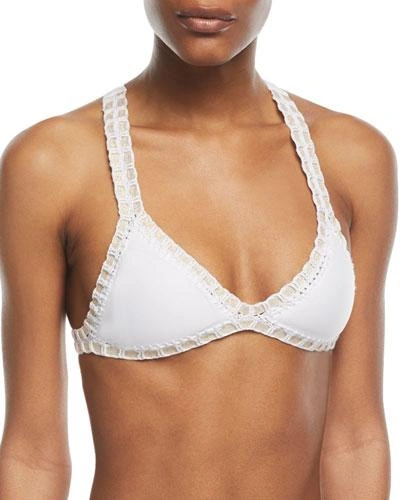 Platinum Crochet-trim Triangle Swim Top (available In D Cup), White/gold In Multi
