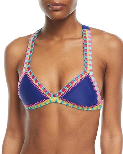 Platinum Crochet-trim Triangle Swim Top (available In D Cup), Blue