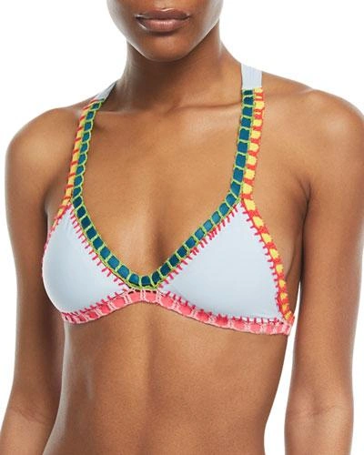 Platinum Crochet-trim Triangle Swim Top (available In D Cup), Pebble In Blue
