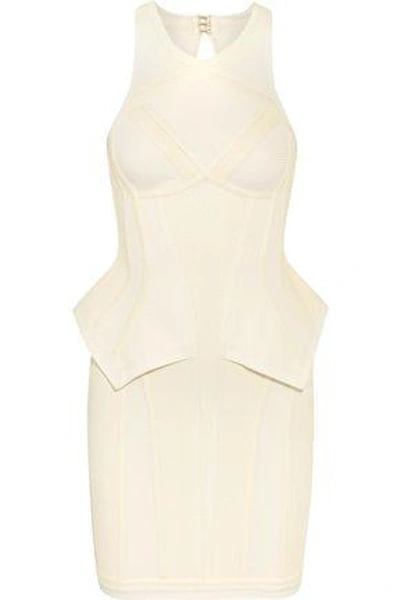 Hervé Léger By Max Azria Textured Knitted Bandage Mini Dress In White