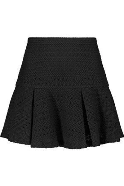 10 Crosby Derek Lam Woman Pleated Crochet-knit Cotton-blend Mini Skirt Black