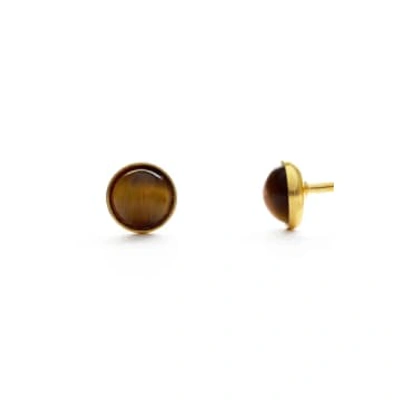 Amano 4mm Tigers Eye Gold Plate Studs