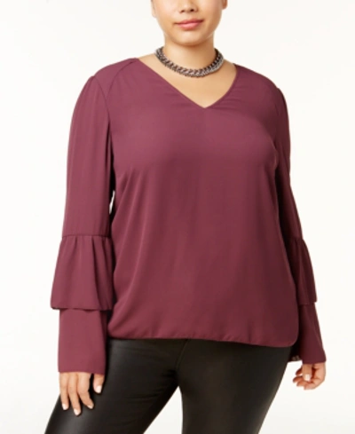 Melissa Mccarthy Seven7 Trendy Plus Size Tiered-sleeve Top In Mauve Wine