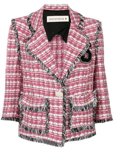 Shirtaporter Plaid Fringed Blazer - Pink & Purple