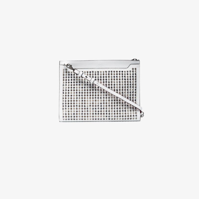 Christian Louboutin Skypouch Spike-embellished Leather Pouch In White