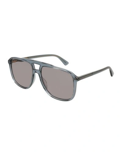 Gucci Square Acetate Aviator Sunglasses In Gray