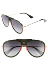 Gucci Web Block 57mm Leather Aviator Sunglasses - Gold/ Black